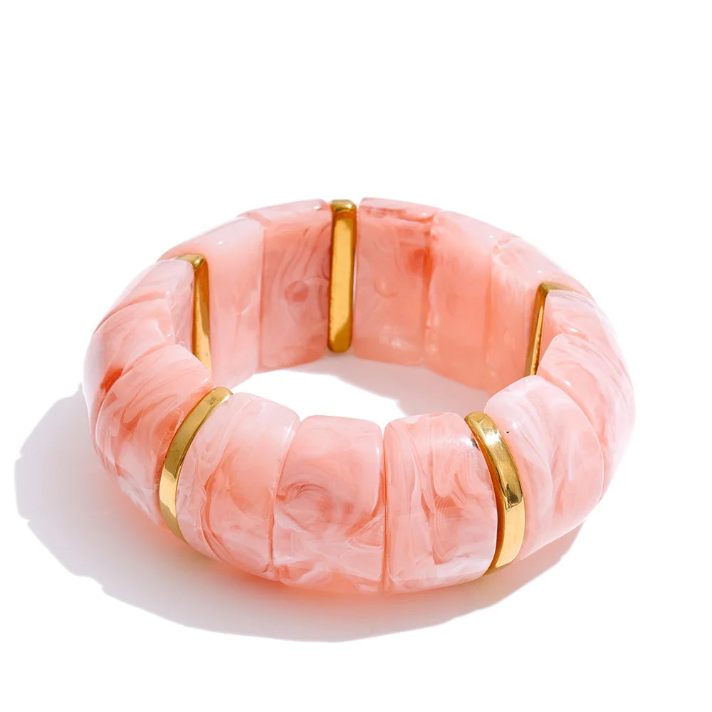 Autumn Aura Elastic Resin Wide Statement Bracelet
