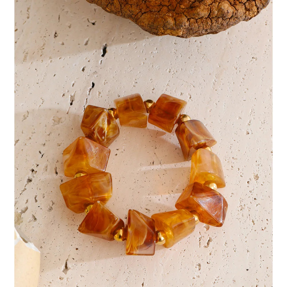 Autumn Aura Amber Resin Geometric Bead Bracelet