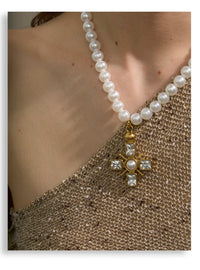 Celina Cross Pearl & CZ Necklace