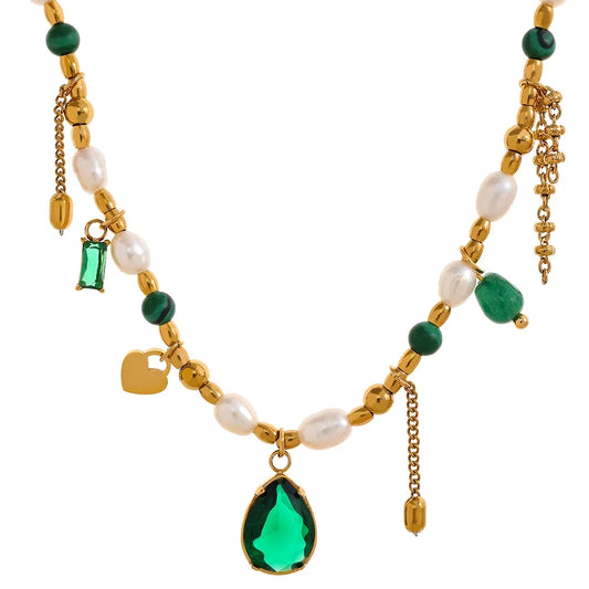 Vivia Emerald Pearl CZ Necklace