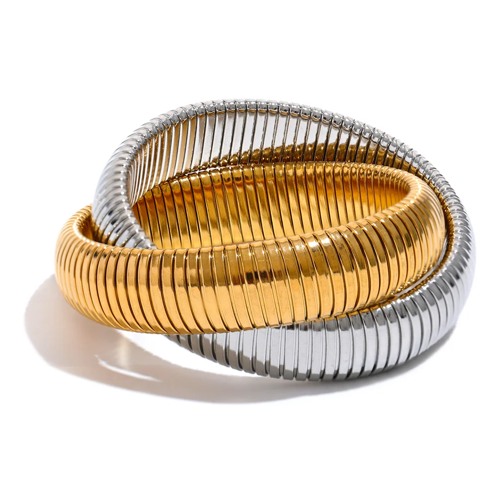 Steeletta Elastic Thick Metal Punk Bracelet – 18K Gold Plated