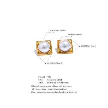 Selina Square Pearl Studs