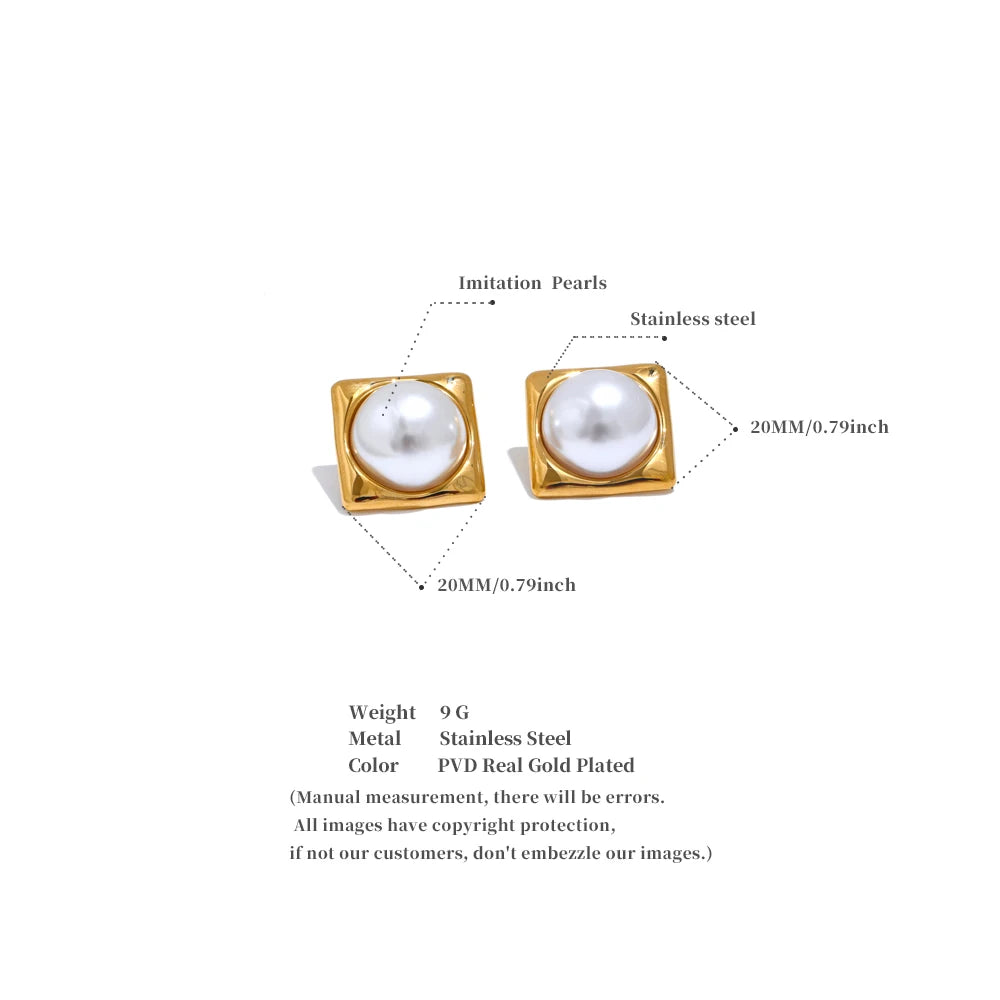 Selina Square Pearl Studs