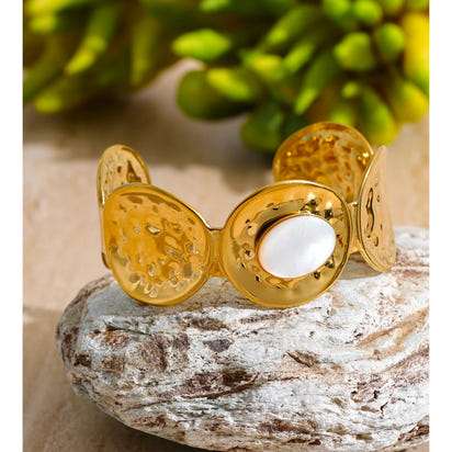 Autumn Aura Hammered Metal Shell Cuff Bracelet