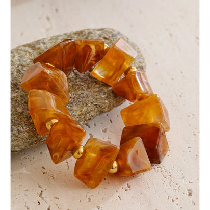 Autumn Aura Amber Resin Geometric Bead Bracelet