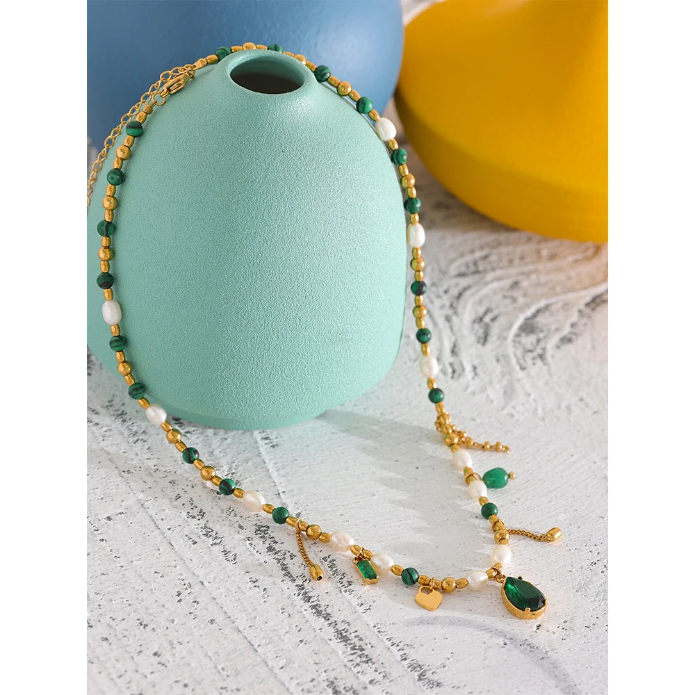Vivia Emerald Pearl CZ Necklace