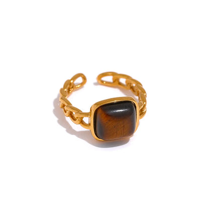 Autumn Aura Tiger Natural Stone Open Ring