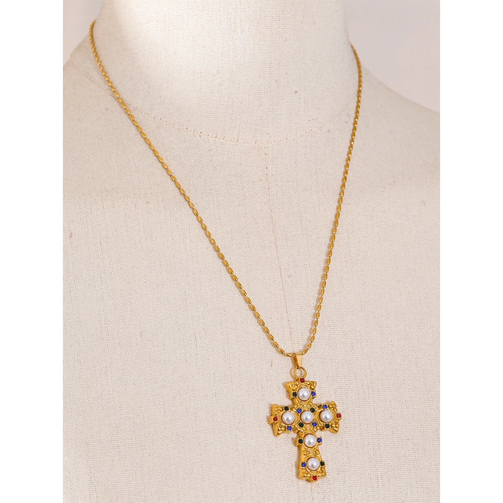 Celeste Cross Pearl Necklace