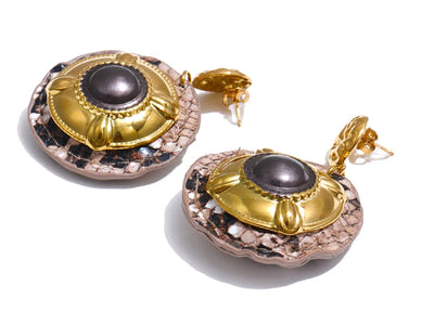 Autumn Aura Black Enamel Snake Pattern Drop Earrings