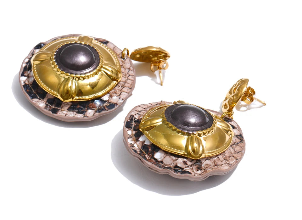 Autumn Aura Black Enamel Snake Pattern Drop Earrings