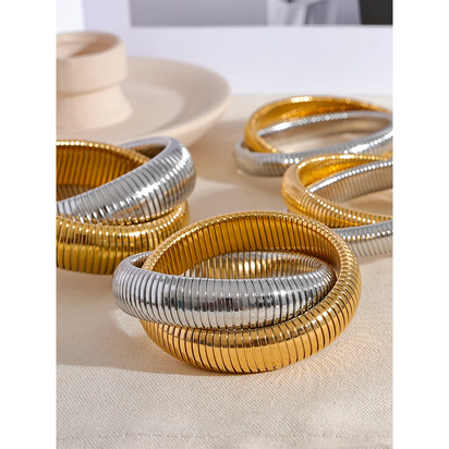 Steeletta Elastic Thick Metal Punk Bracelet – 18K Gold Plated