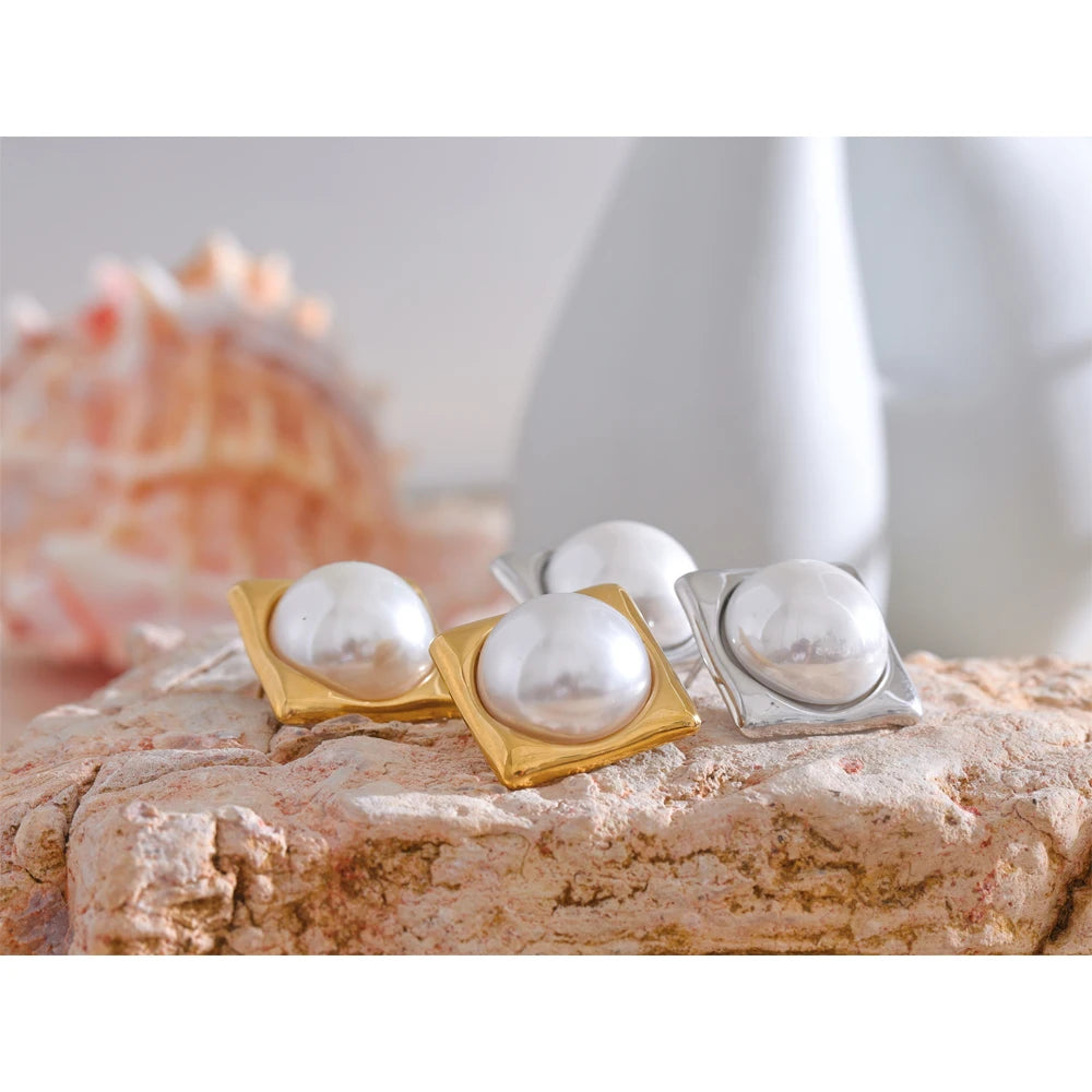 Selina Square Pearl Studs