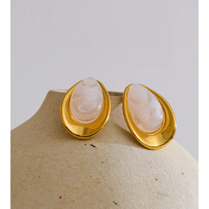 Autumn Aura Resin Oval Stud Earrings