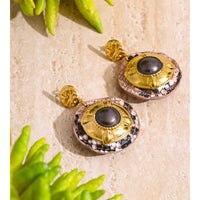 Autumn Aura Black Enamel Snake Pattern Drop Earrings