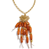 Autumn Aura Resin Beads Tassel Heart Pendant Necklace