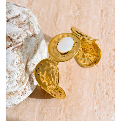 Autumn Aura Hammered Metal Shell Cuff Bracelet