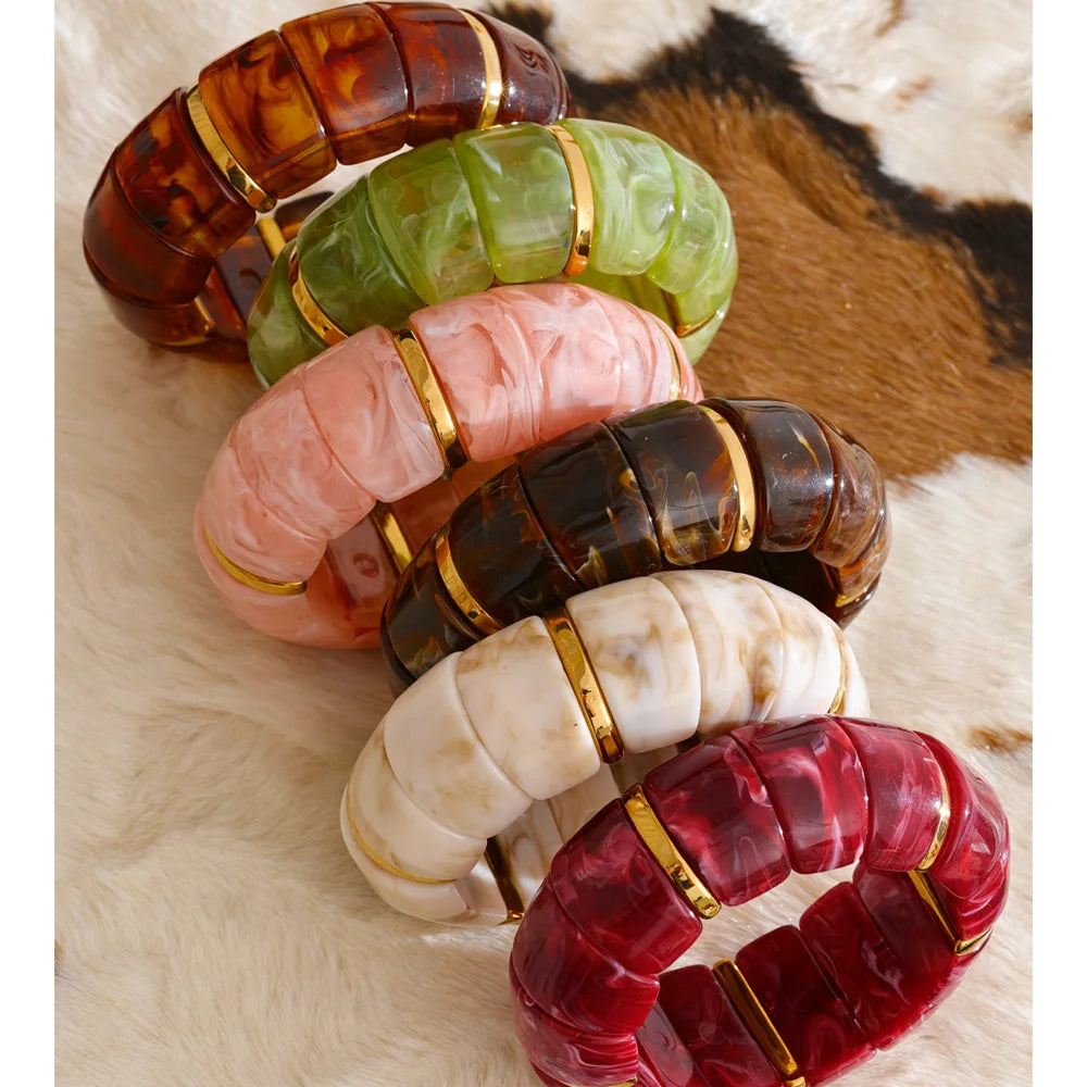 Autumn Aura Elastic Resin Wide Statement Bracelet