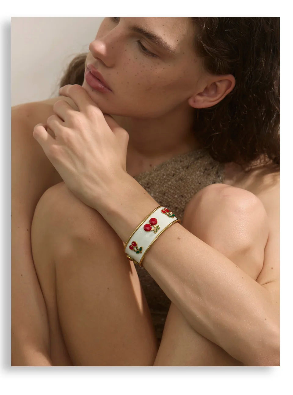 White Cherry Cuff Bracelet