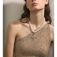 Celina Cross Pearl & CZ Necklace