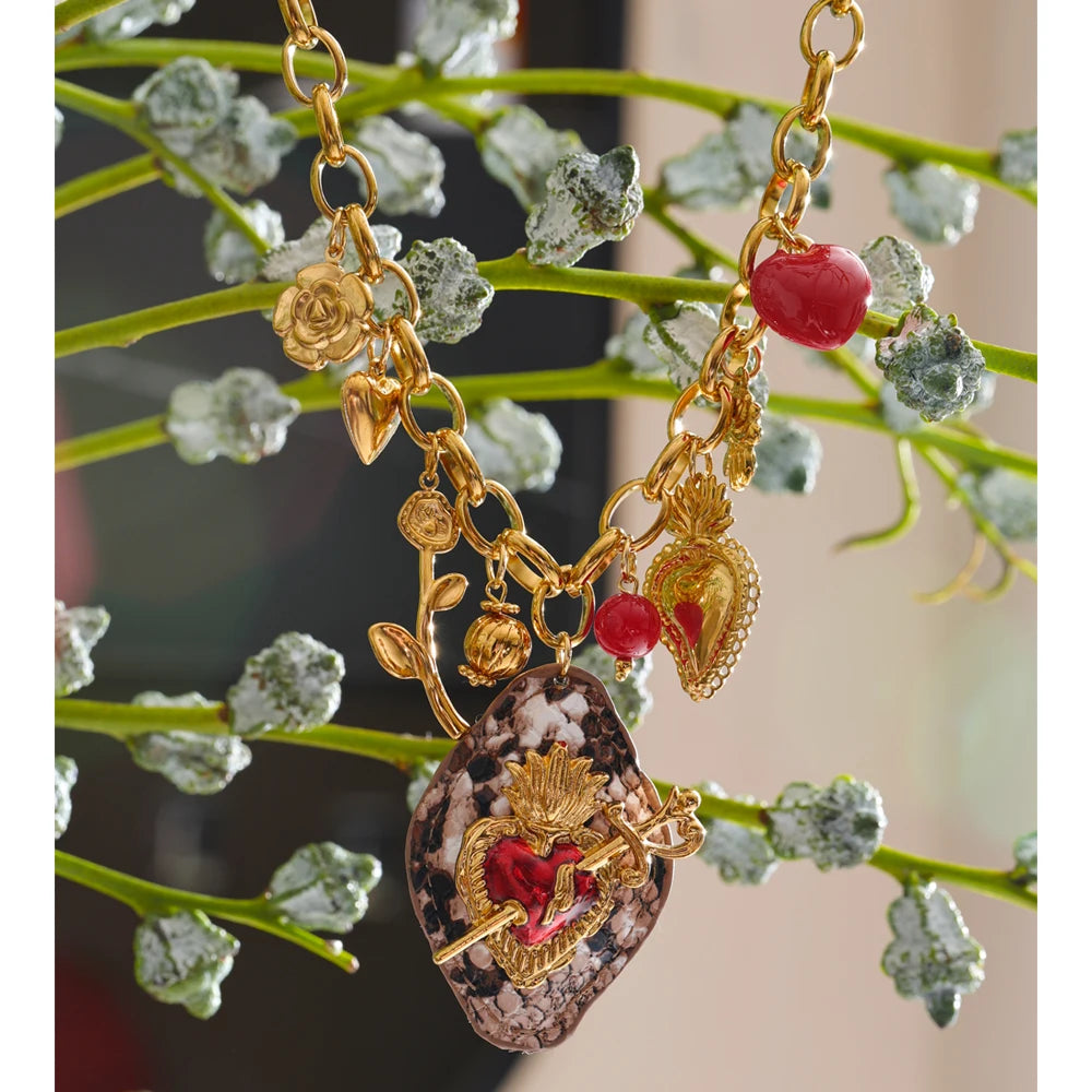 Autumn Aura Acrylic Flower & Heart Charm Pendant Necklace