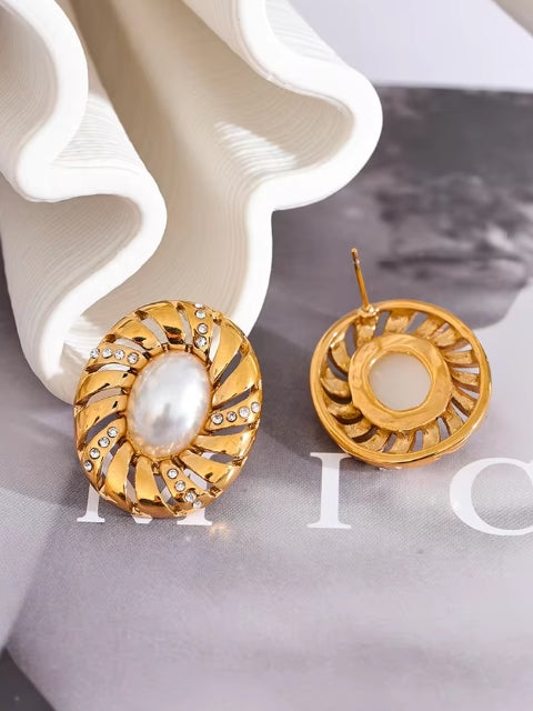 Aurora Ice Pearl & CZ Hollow Stud Earrings