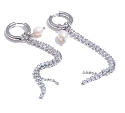 Aurora Ice Pearl & CZ Tassel Drop Earrings