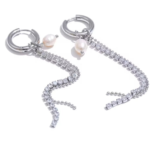 Aurora Ice Pearl & CZ Tassel Drop Earrings