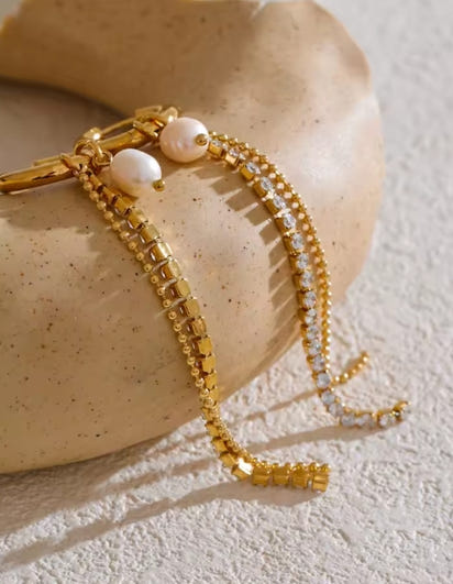 Aurora Ice Pearl & CZ Tassel Drop Earrings