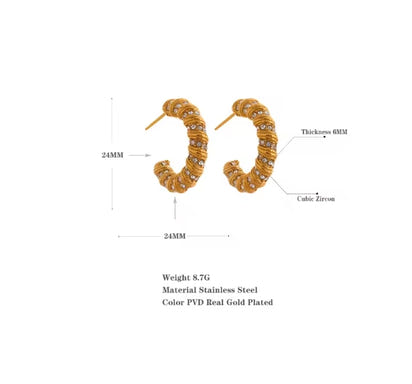 Aurora Ice Twisted Croissant C-Shape Hoop Earrings