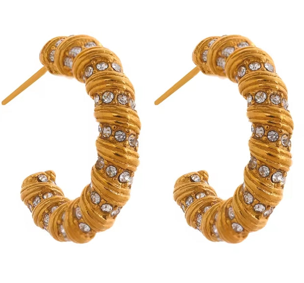 Aurora Ice Twisted Croissant C-Shape Hoop Earrings