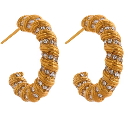 Aurora Ice Twisted Croissant C-Shape Hoop Earrings