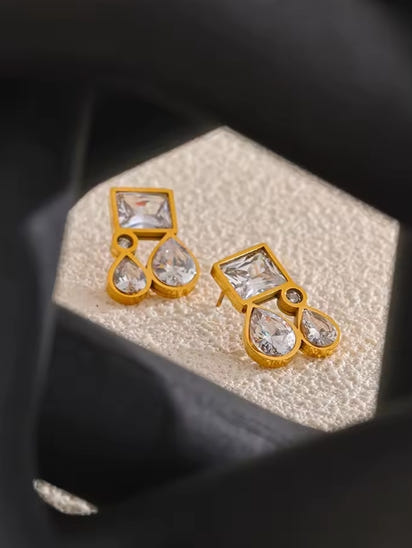 Aurora Ice Teardrop Square CZ Stud Earrings