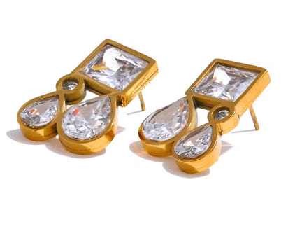 Aurora Ice Teardrop Square CZ Stud Earrings