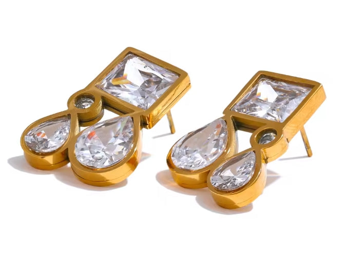 Aurora Ice Teardrop Square CZ Stud Earrings