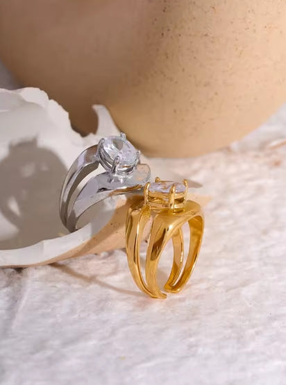 Aurora Ice Wide Geometric CZ Ring