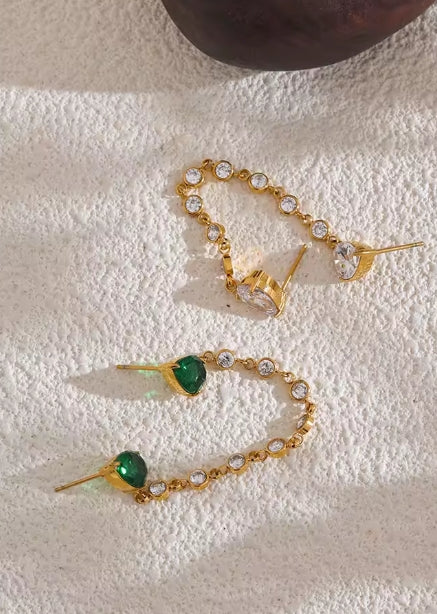 Aurora Ice Green & White CZ Chain Earrings