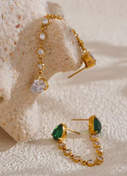 Aurora Ice Green & White CZ Chain Earrings