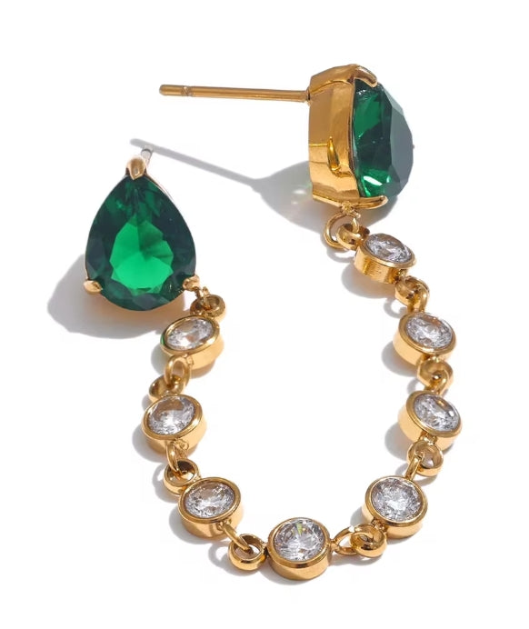 Aurora Ice Green & White CZ Chain Earrings