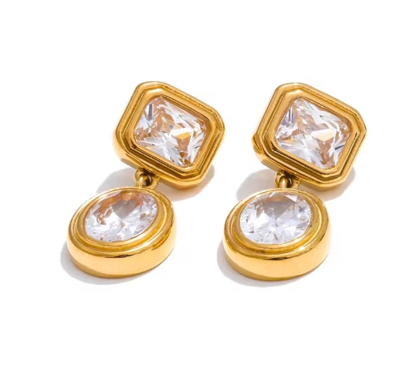 Aurora Ice Square Drop Round Earrings