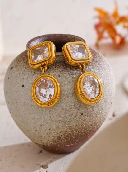 Aurora Ice Square Drop Round Earrings