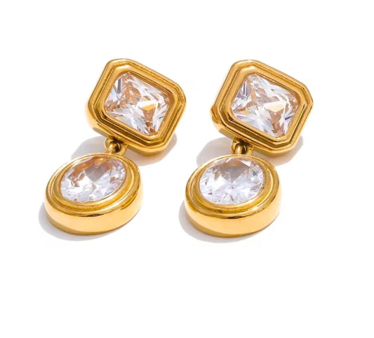 Aurora Ice Square Drop Round Earrings