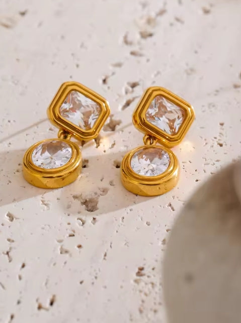 Aurora Ice Square Drop Round Earrings