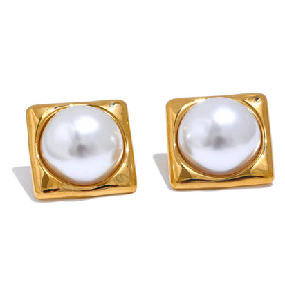 Selina Square Pearl Studs