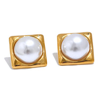 Selina Square Pearl Studs