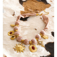 Autumn Aura Beaded Flower & Cross Charm Pendant Necklace