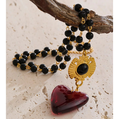 Autumn Aura Handmade Glass Bead & Resin Heart Pendant Necklace