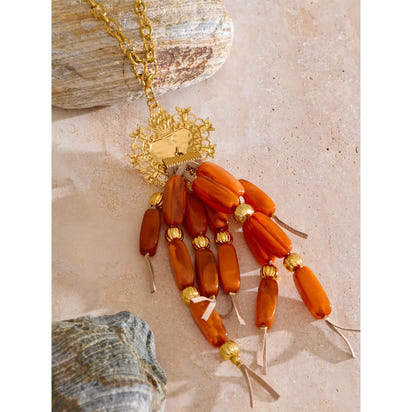 Autumn Aura Resin Beads Tassel Heart Pendant Necklace