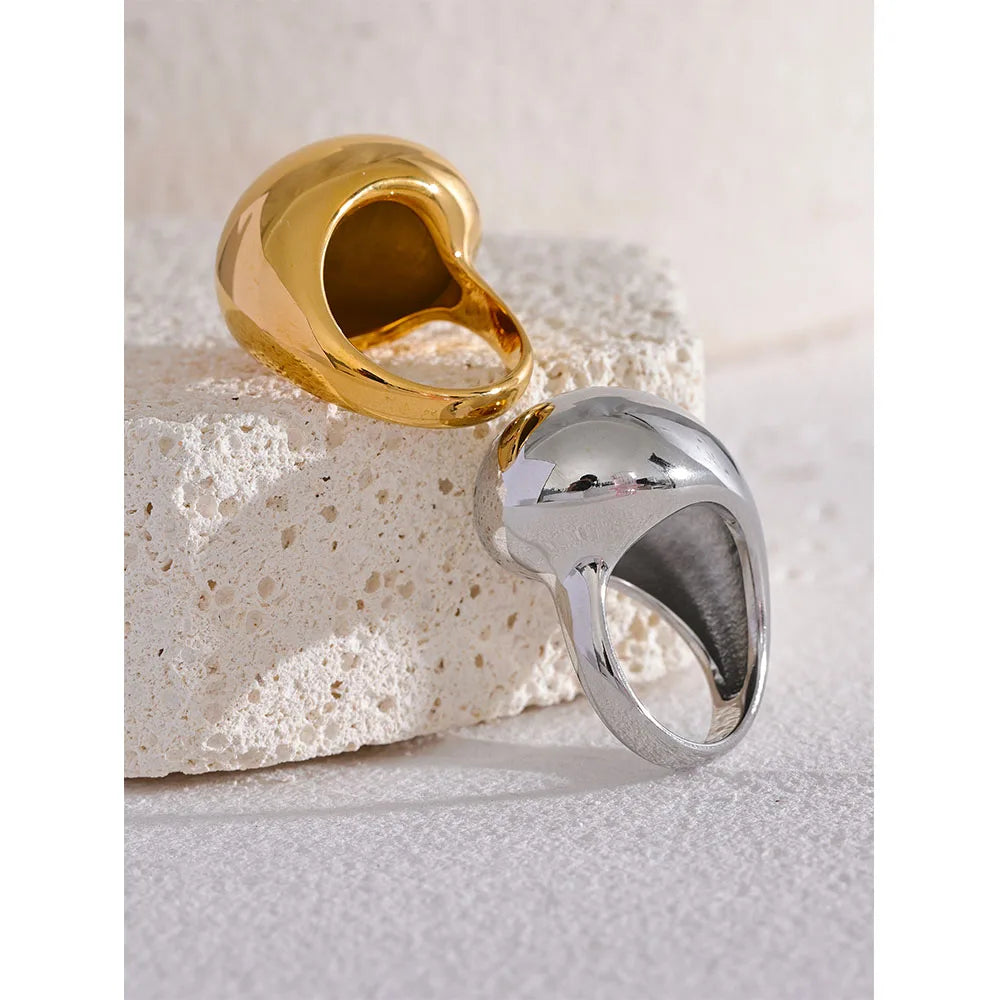 Steeletta Half-Empty Chunky Statement Ring – 18K Gold Plated Stainless Steel