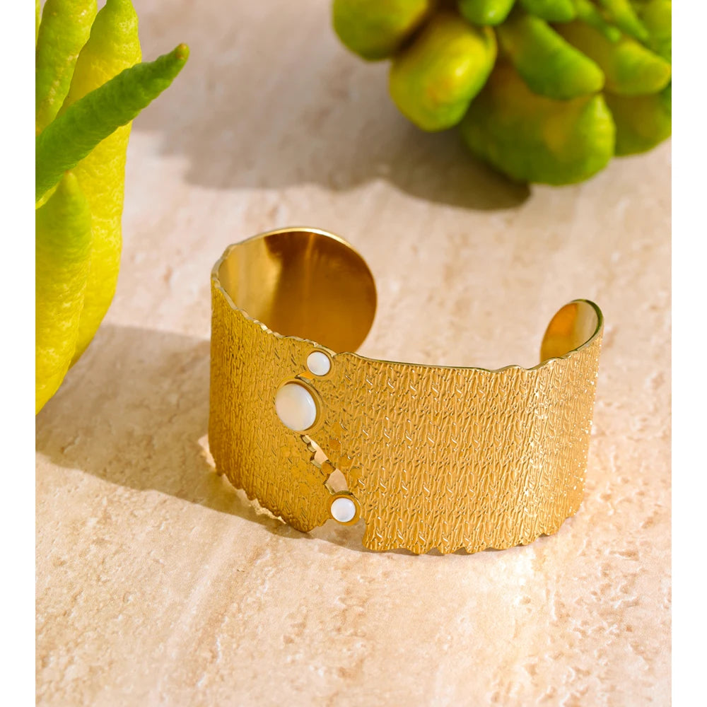 Autumn Aura Personalized Wide Shell Cuff Bracelet