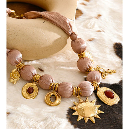 Autumn Aura Beaded Flower & Cross Charm Pendant Necklace